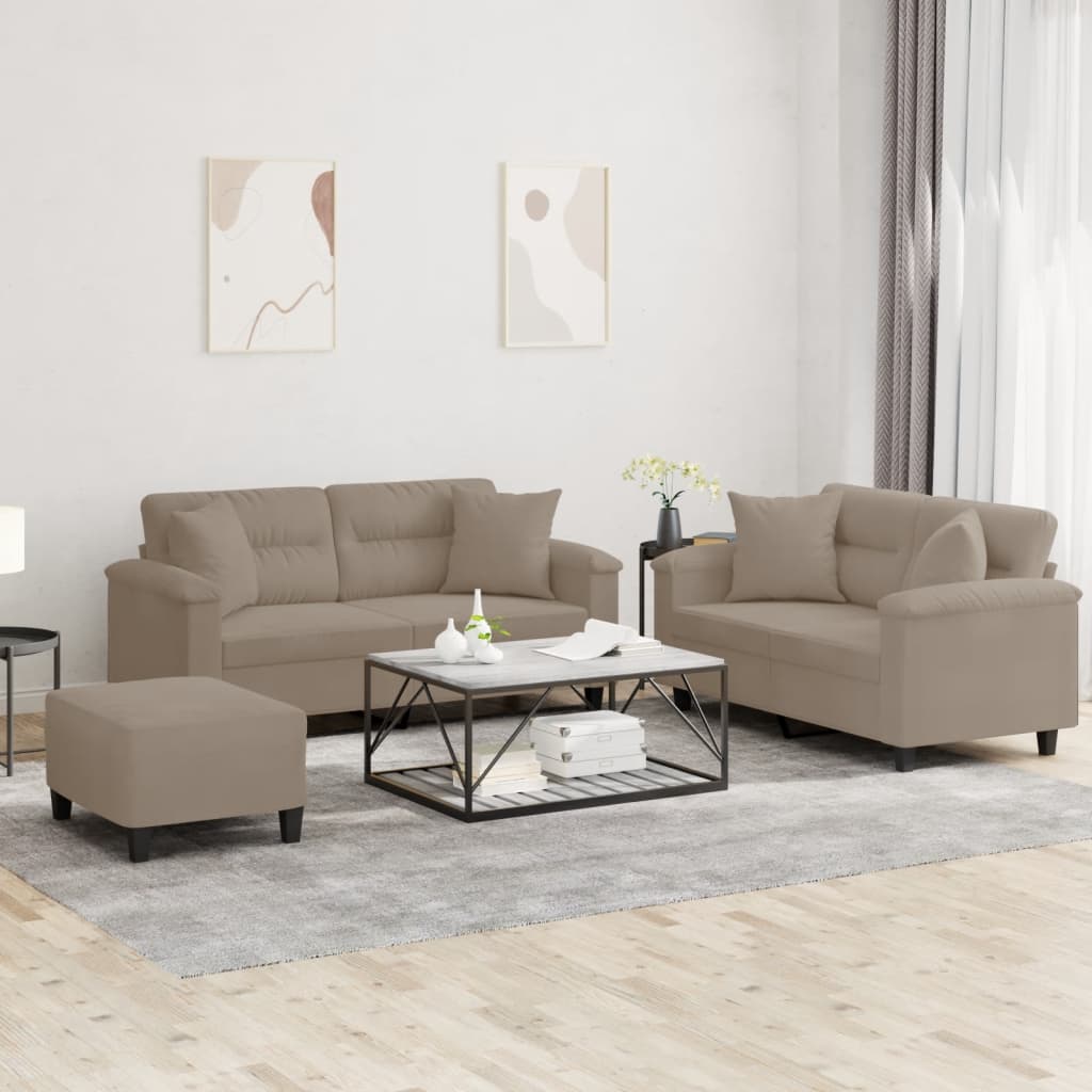 Ensemble de canapés 3 pcs avec coussins Taupe Tissu microfibre