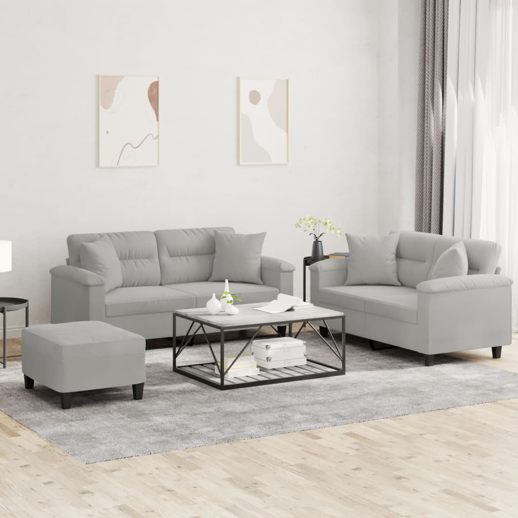 Ensemble de canapés 3 pcs coussins Gris clair Tissu microfibre
