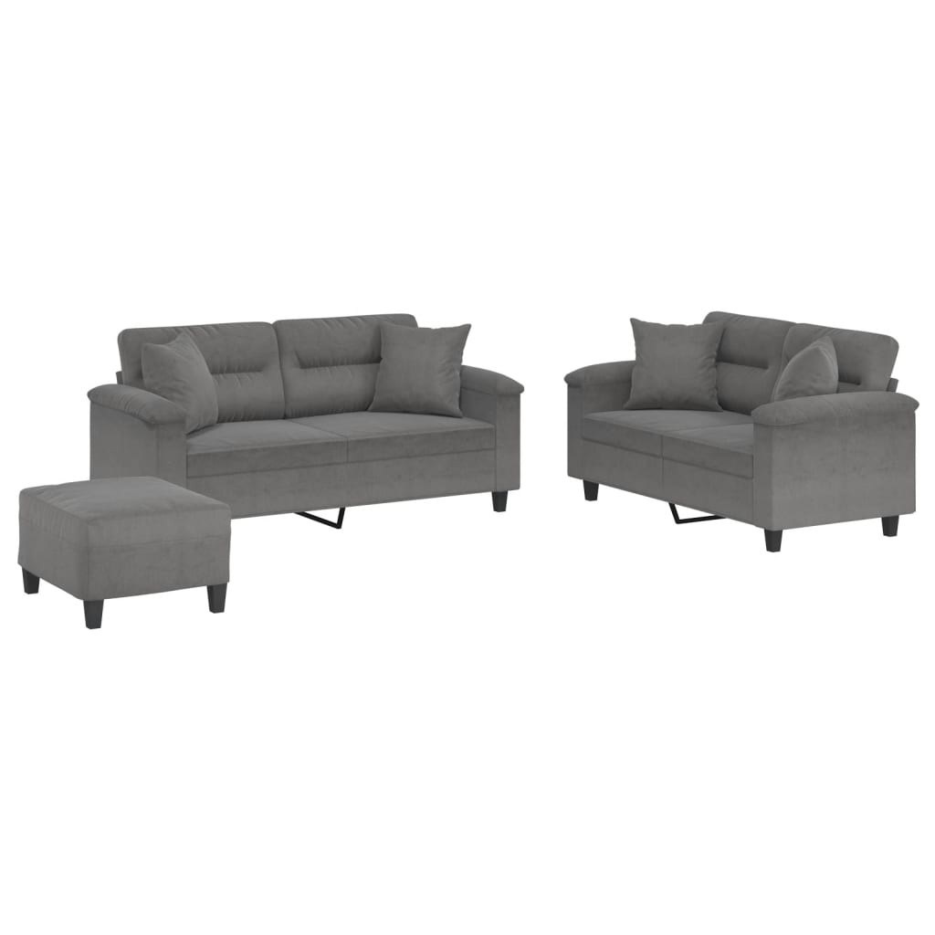 Ensemble de canapés 3 pcs coussins Gris foncé Tissu microfibre