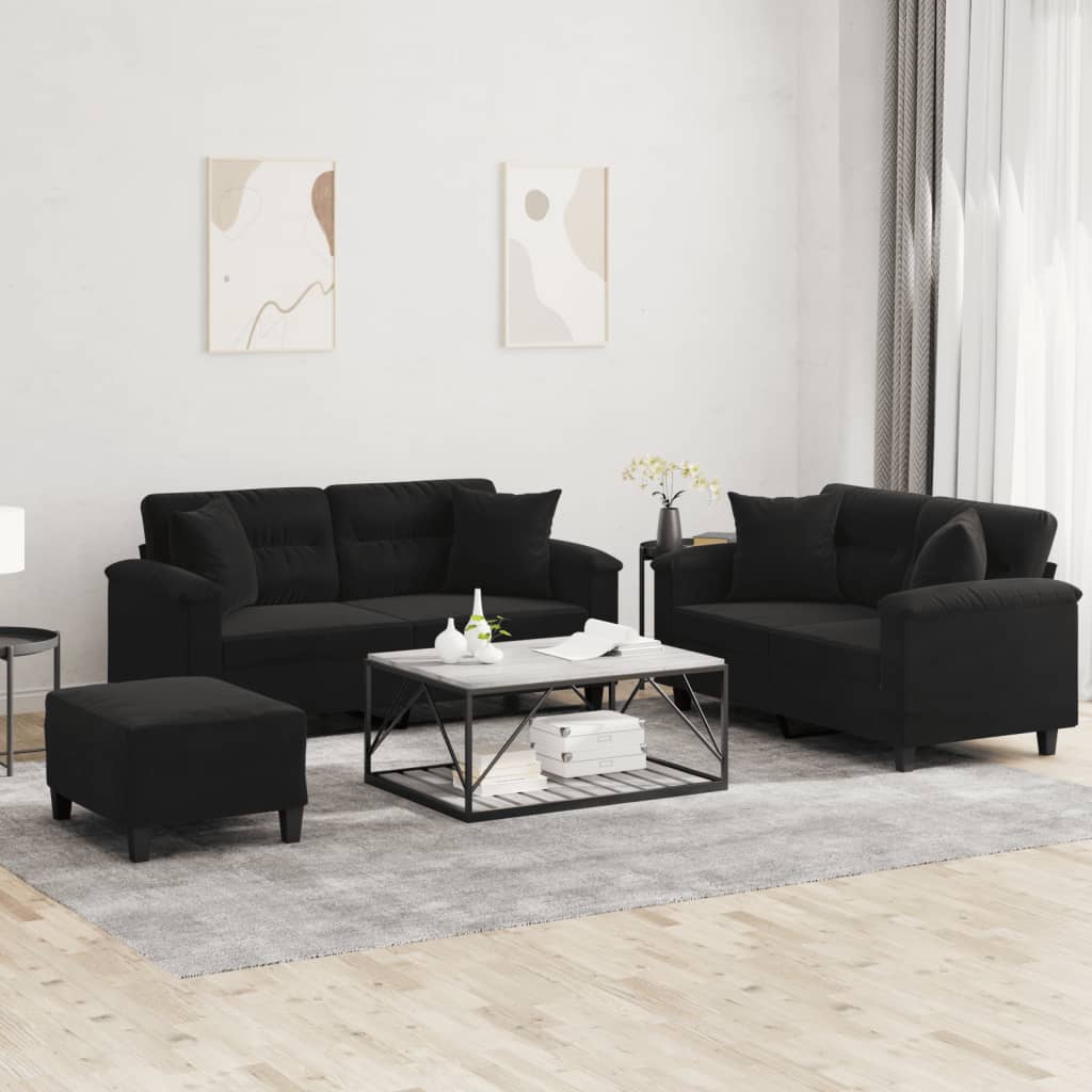 Ensemble de canapés 3 pcs avec coussins Noir Tissu microfibre - XIOS