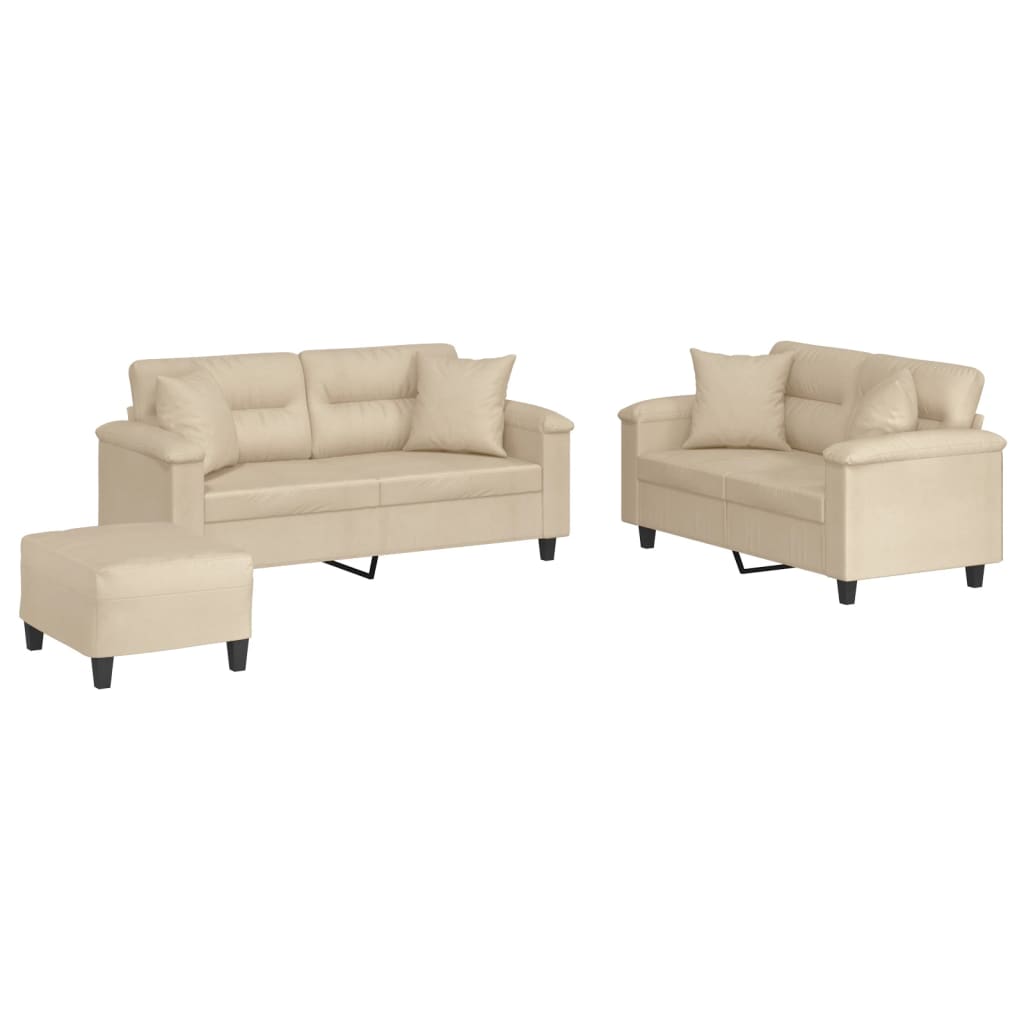 Ensemble de canapés 3 pcs avec coussins Crème Tissu microfibre