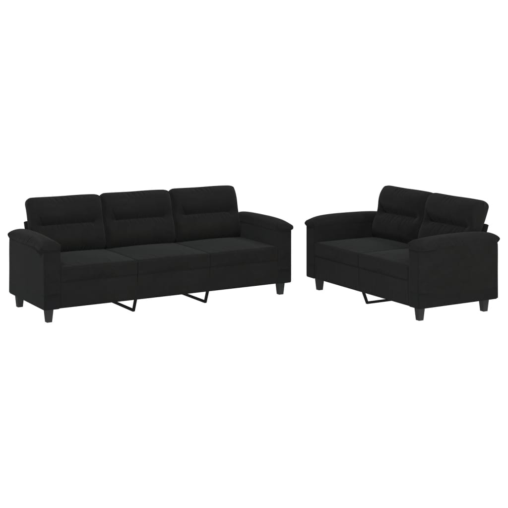 Ensemble de canapés 2 pcs avec coussins noir tissu microfibre - XIOS