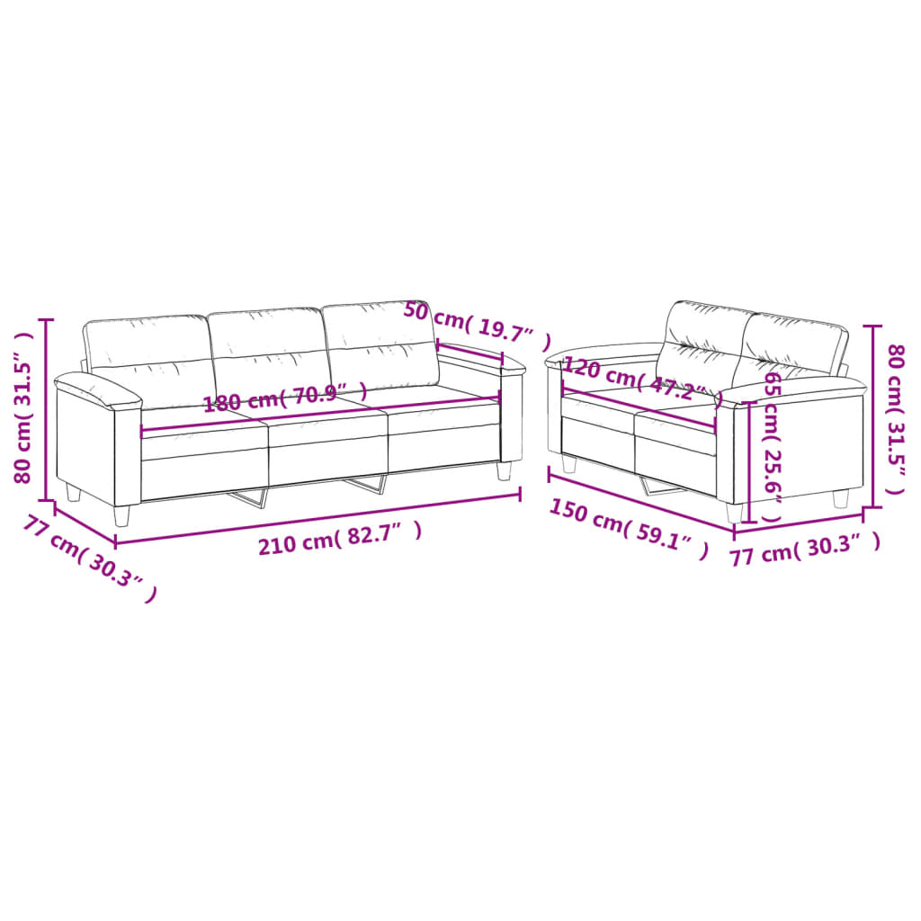Ensemble de canapés 2 pcs avec coussins noir tissu microfibre - XIOS