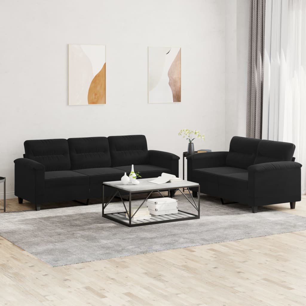 Ensemble de canapés 2 pcs avec coussins noir tissu microfibre - XIOS