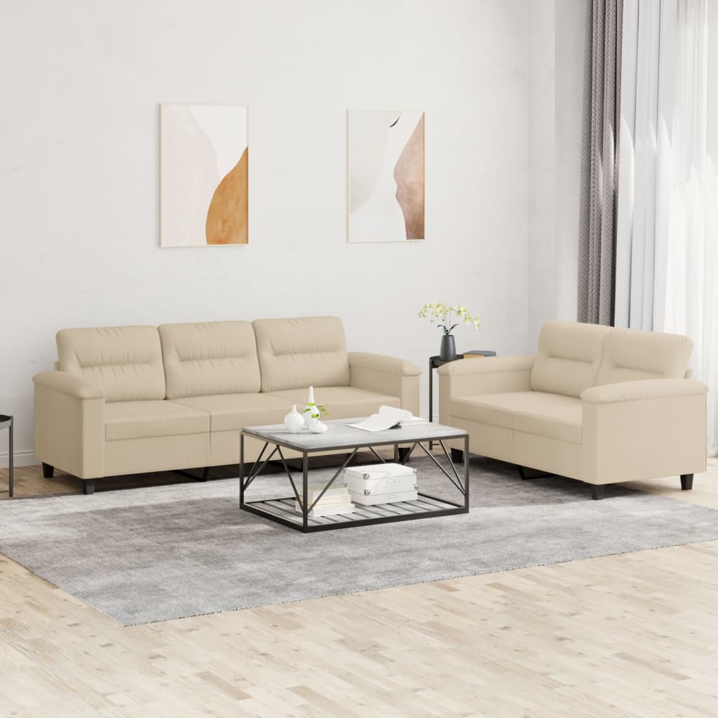Ensemble de canapés 2 pcs avec coussins crème tissu microfibre - XIOS