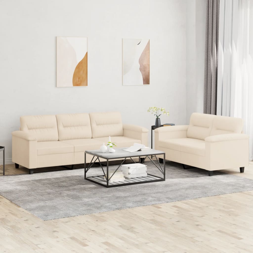 Ensemble de canapés 2 pcs avec coussins beige tissu microfibre - XIOS