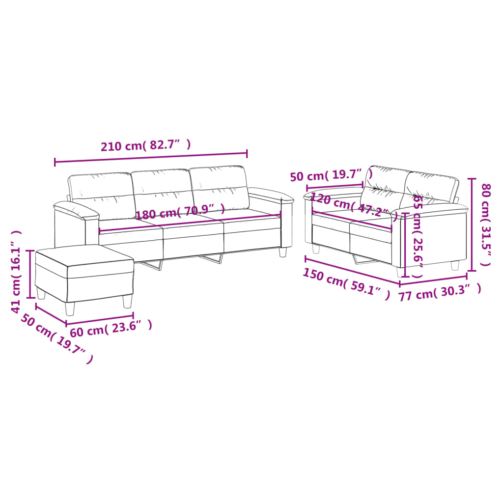 Ensemble de canapés 3 pcs coussins gris clair tissu microfibre
