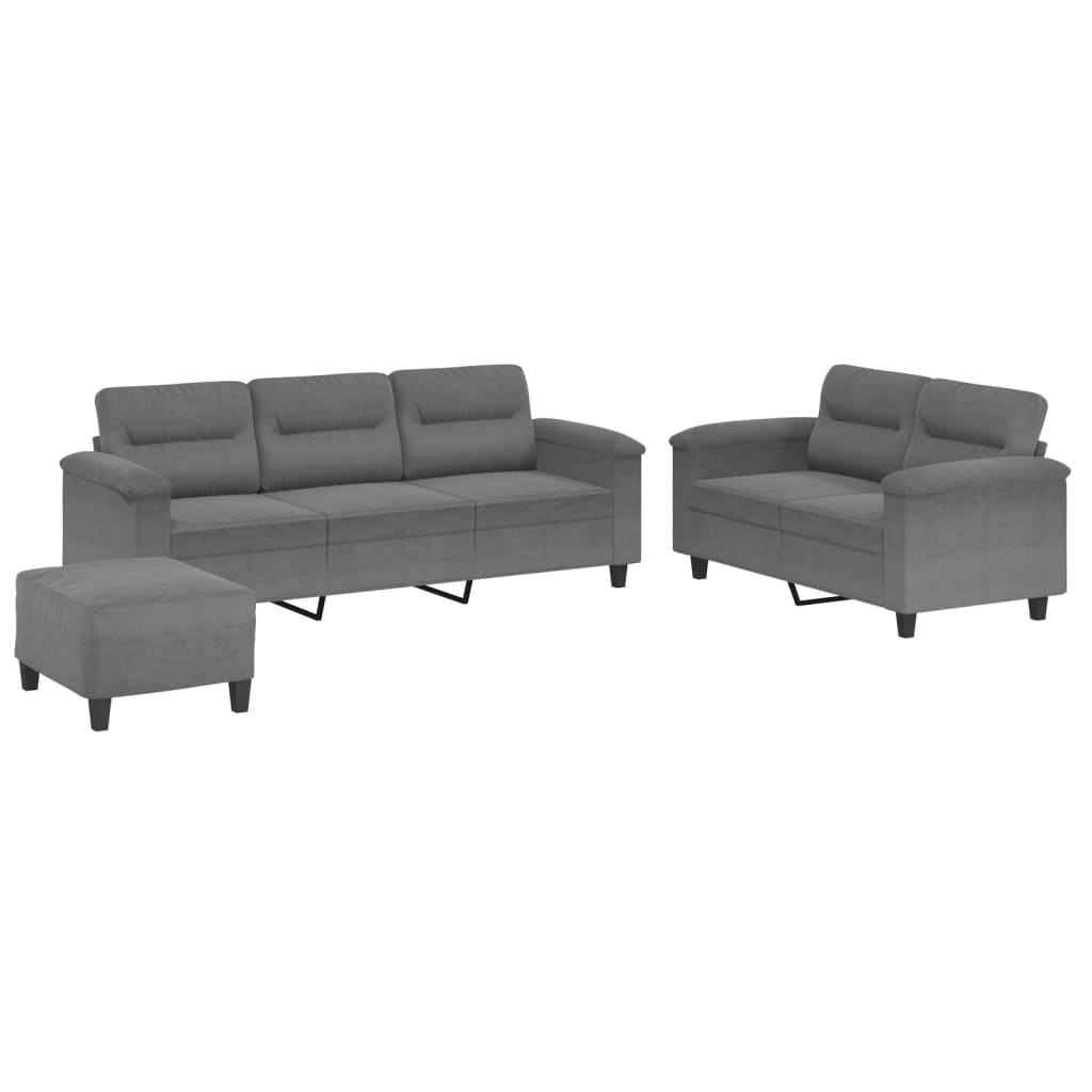 Ensemble de canapés 3 pcs coussins gris foncé tissu microfibre