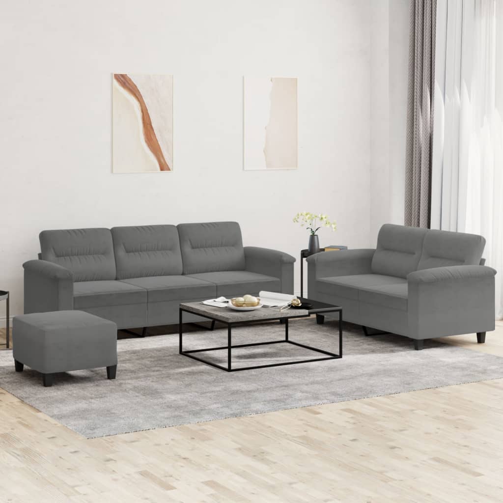 Ensemble de canapés 3 pcs coussins gris foncé tissu microfibre - XIOS