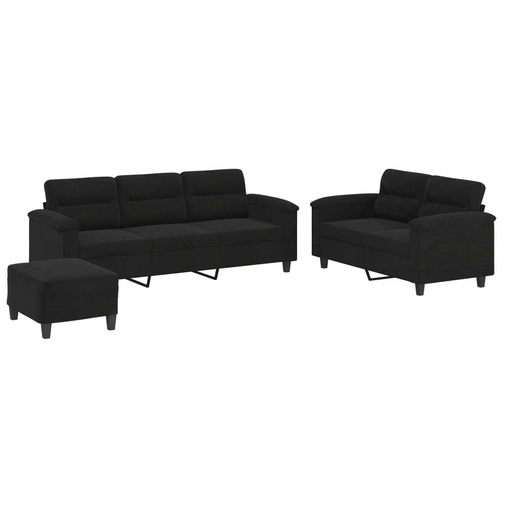 Ensemble de canapés 3 pcs avec coussins noir tissu microfibre - XIOS