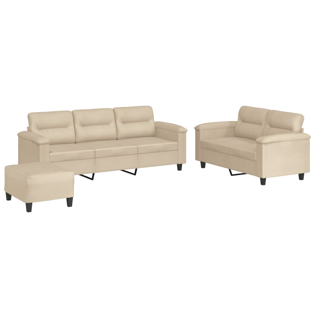 Ensemble de canapés 3 pcs avec coussins crème tissu microfibre