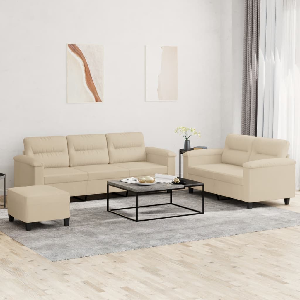 Ensemble de canapés 3 pcs avec coussins crème tissu microfibre