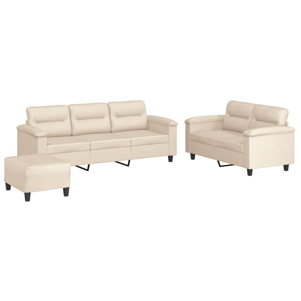 Ensemble de canapés 3 pcs avec coussins beige tissu microfibre