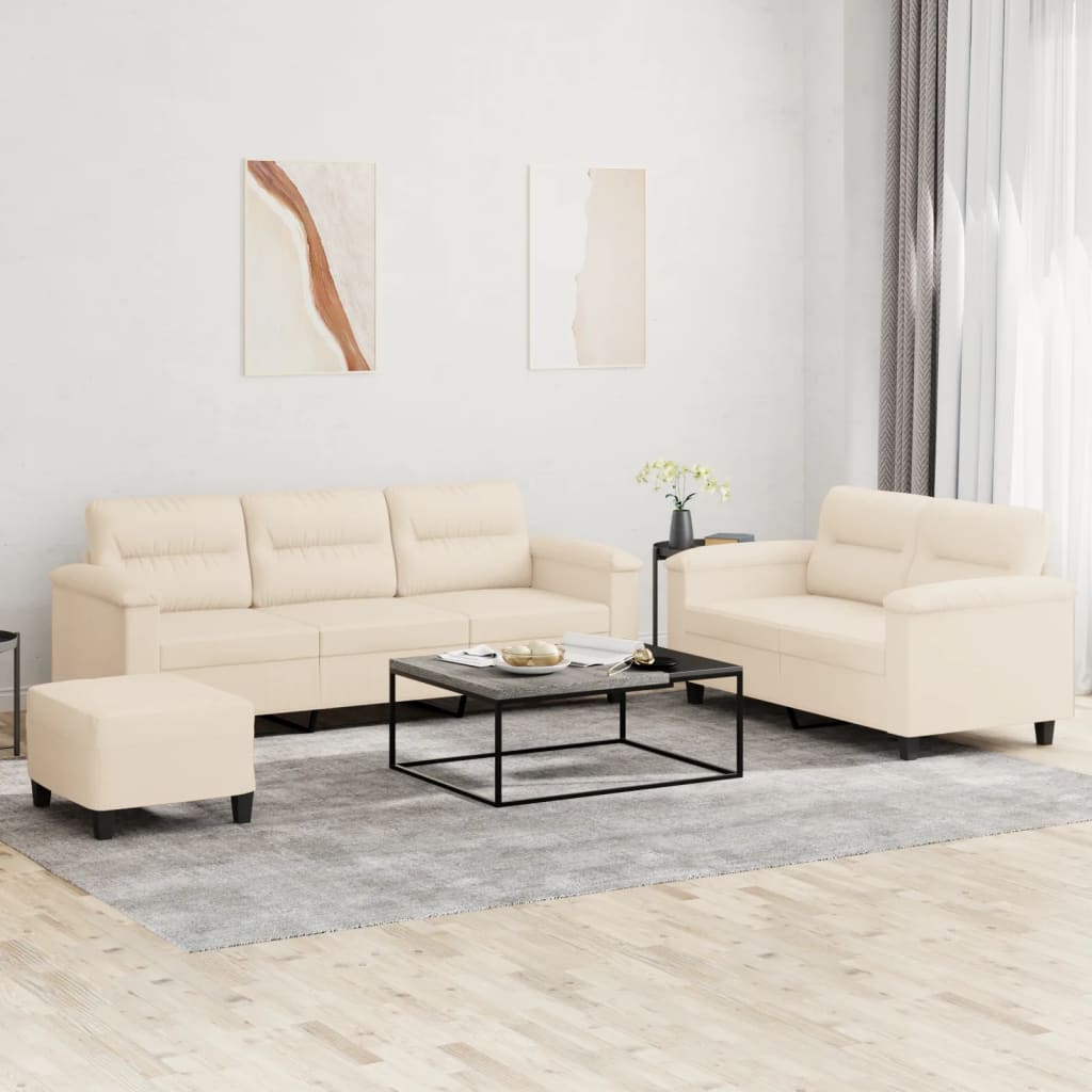 Ensemble de canapés 3 pcs avec coussins beige tissu microfibre