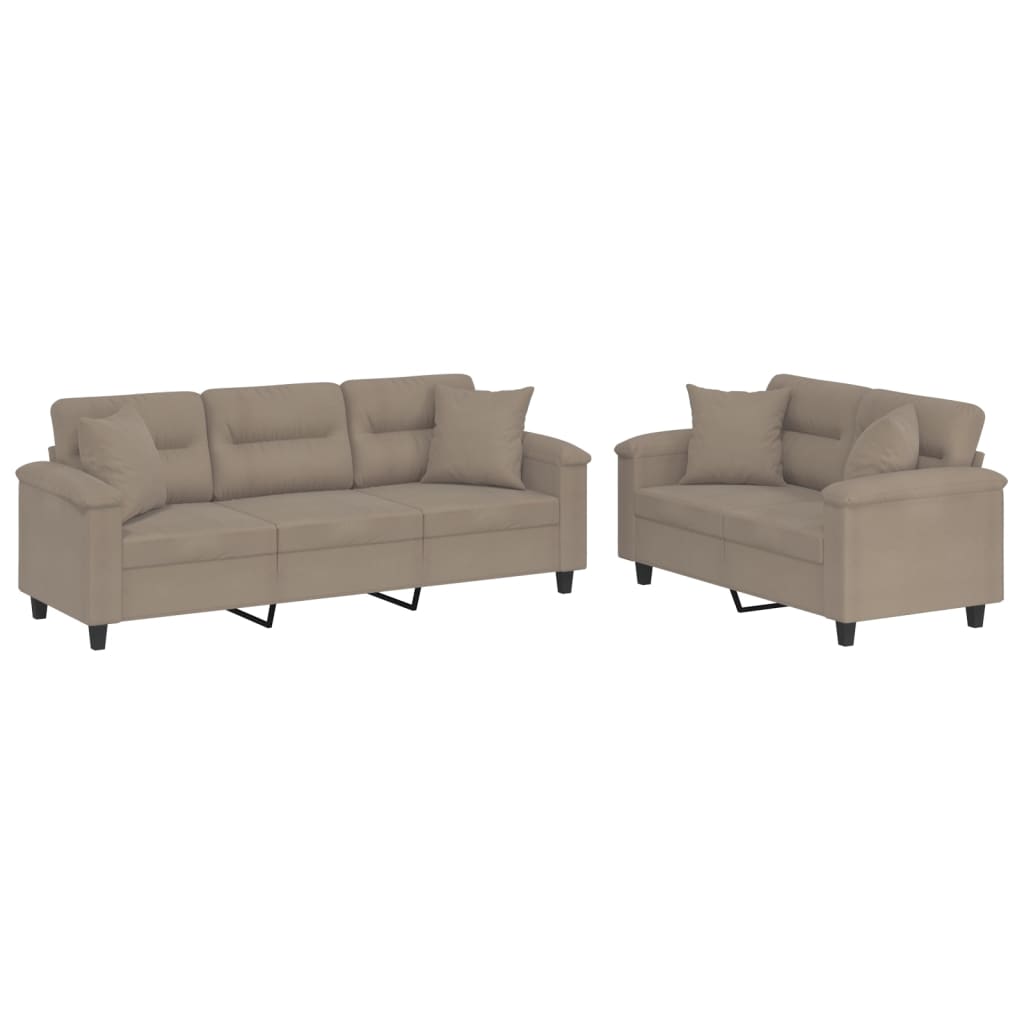 Ensemble de canapés 2 pcs avec coussins Taupe Tissu microfibre