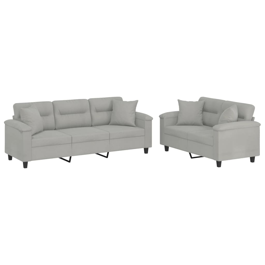 Ensemble de canapés 2 pcs coussins Gris clair Tissu microfibre - XIOS