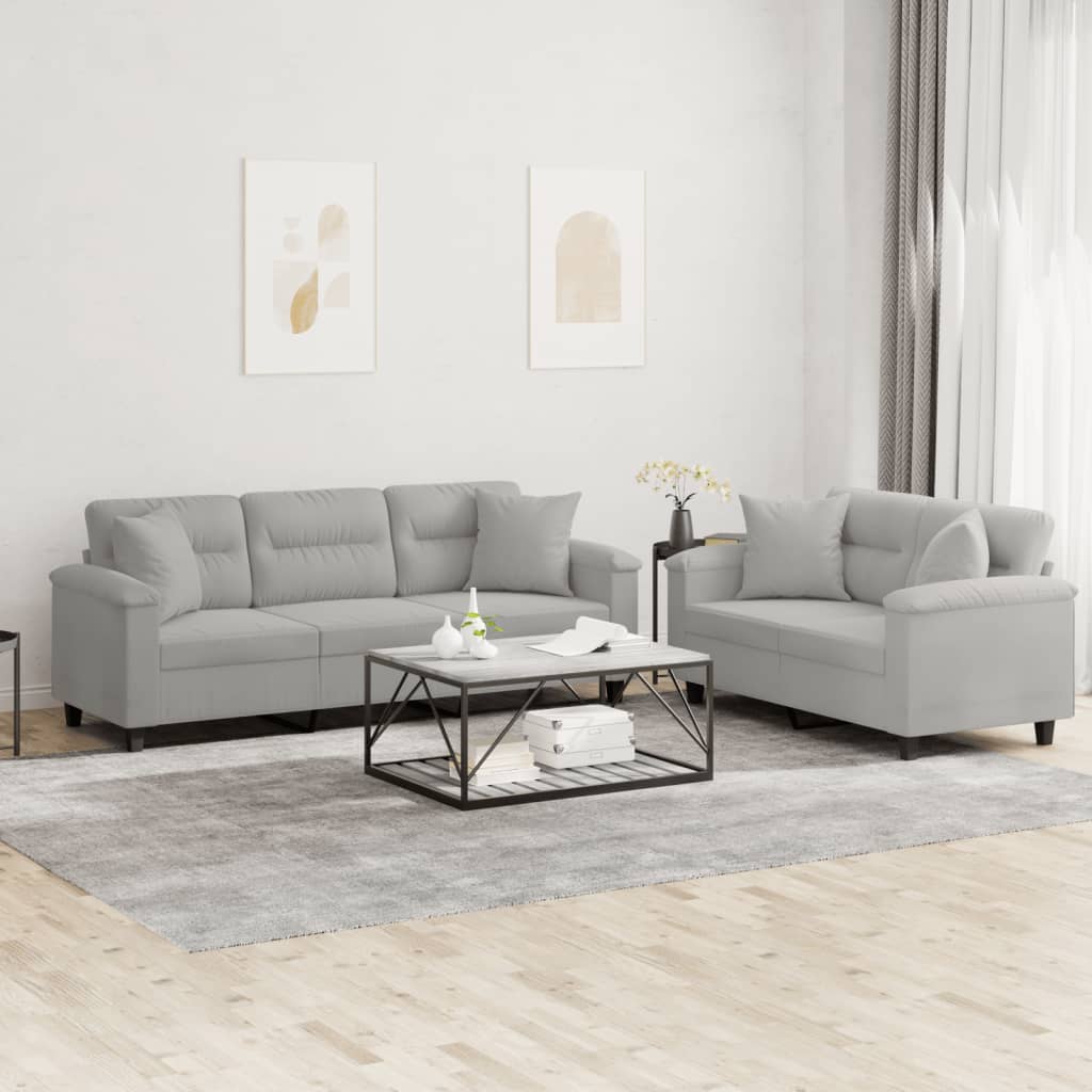 Ensemble de canapés 2 pcs coussins Gris clair Tissu microfibre - XIOS