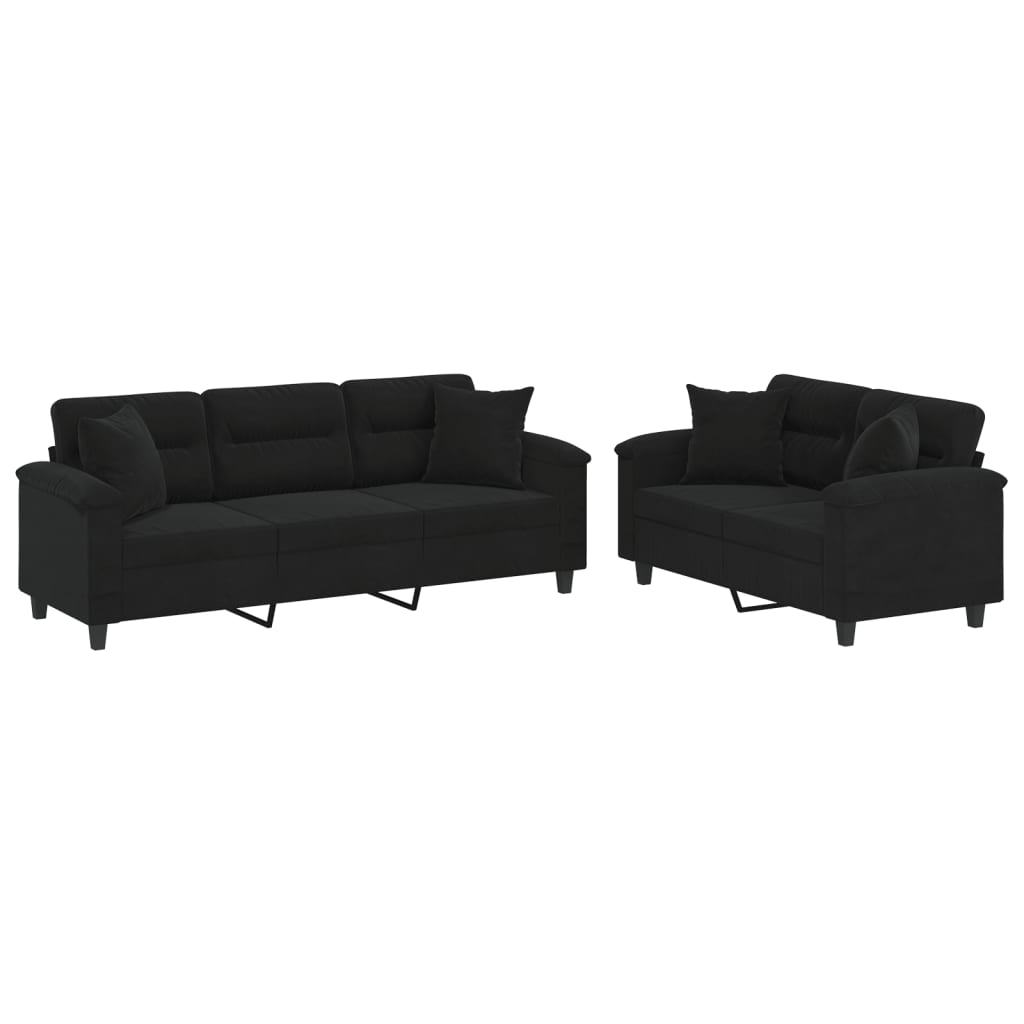 Ensemble de canapés 2 pcs avec coussins Noir Tissu microfibre - XIOS