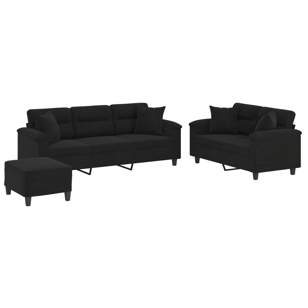 Ensemble de canapés 3 pcs avec coussins Noir Tissu microfibre - XIOS
