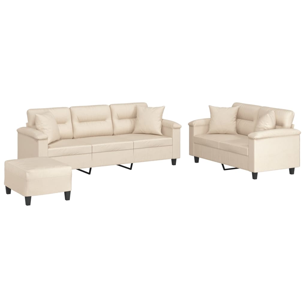 Ensemble de canapés 3 pcs avec coussins Beige Tissu microfibre