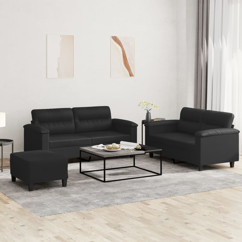 Ensemble de canapés 3 pcs avec coussins Noir Similicuir - XIOS