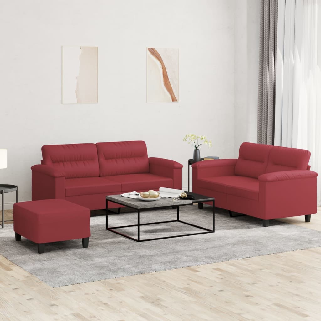 Ensemble de canapés 3 pcs et coussins Rouge bordeaux Similicuir - XIOS