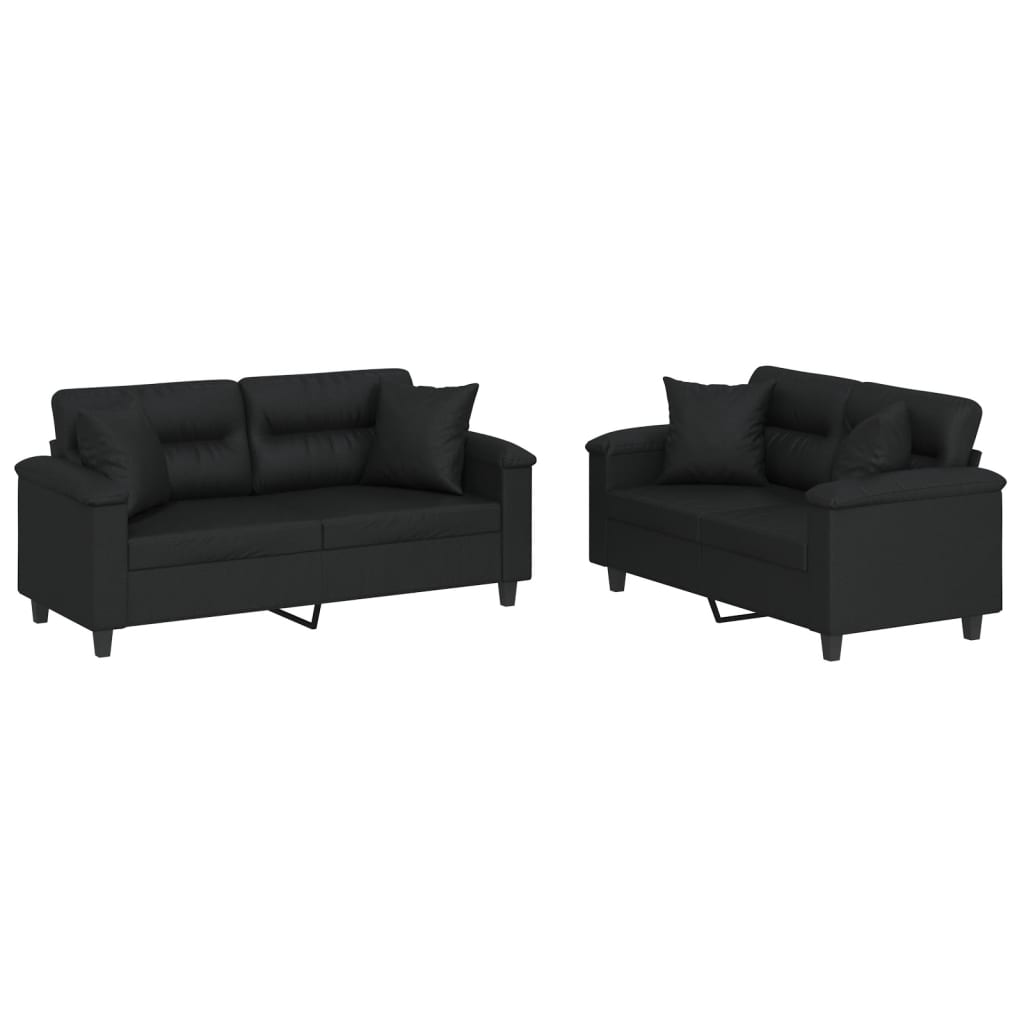 Ensemble de canapés 2 pcs avec coussins noir similicuir - XIOS