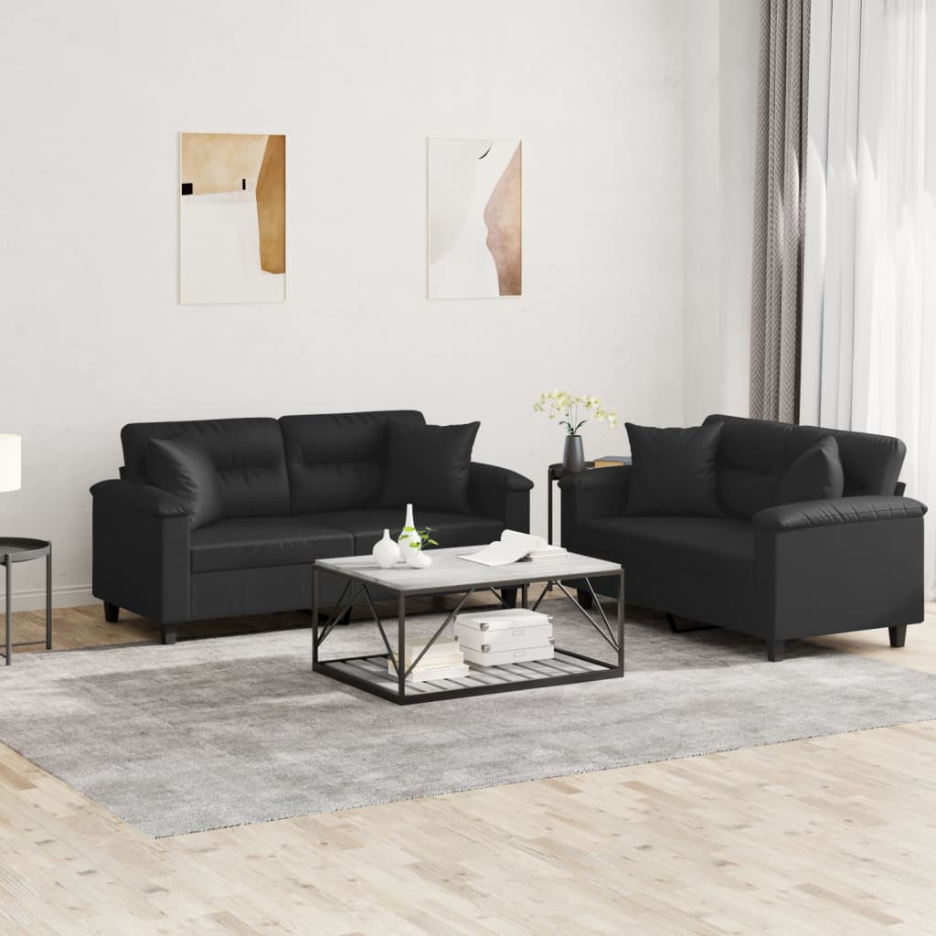 Ensemble de canapés 2 pcs avec coussins noir similicuir - XIOS