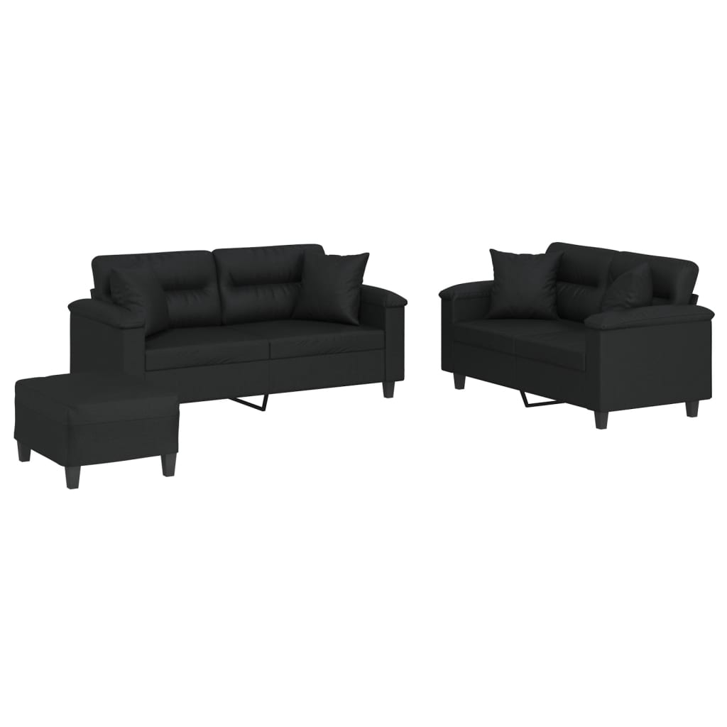Ensemble de canapés 3 pcs avec coussins noir similicuir - XIOS