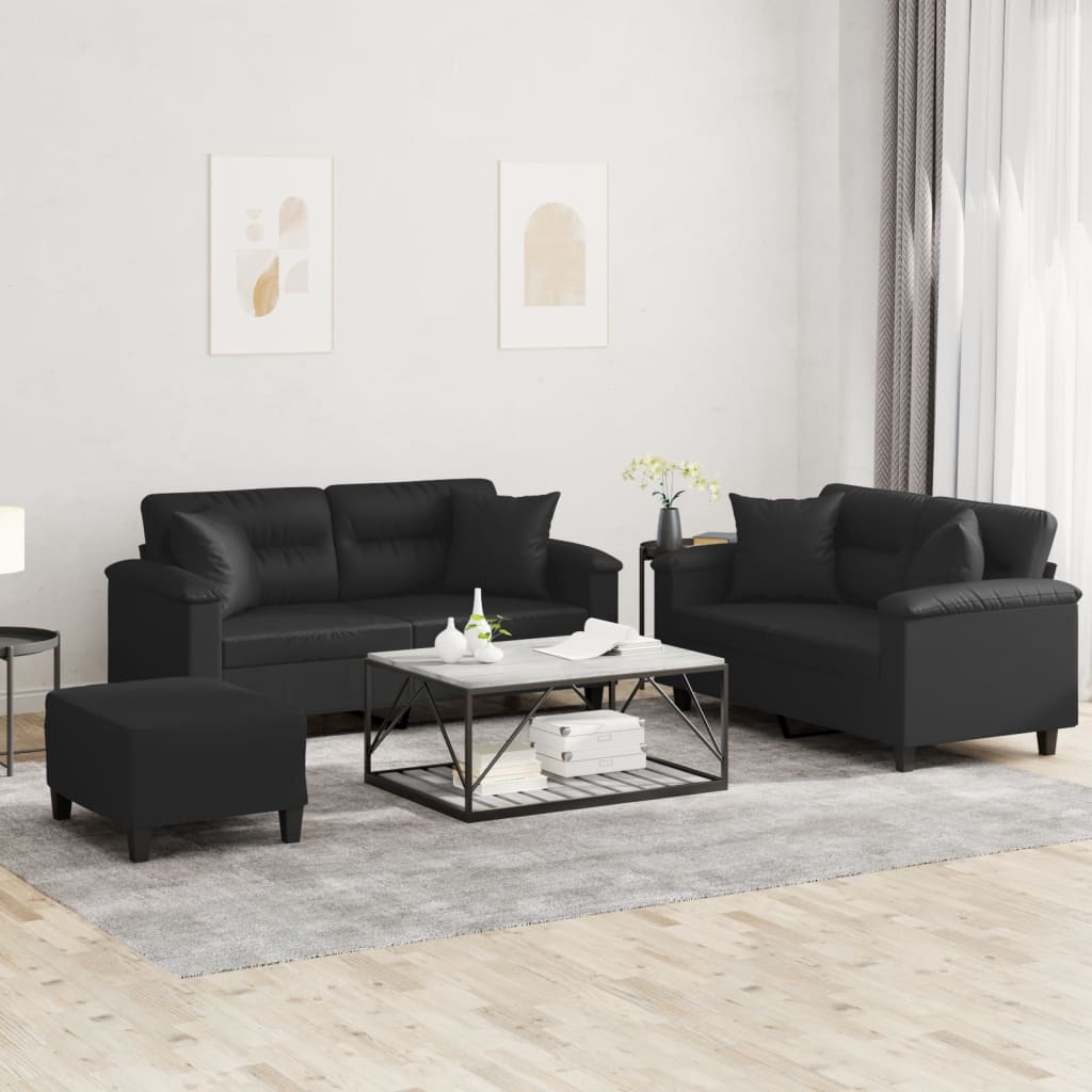 Ensemble de canapés 3 pcs avec coussins noir similicuir - XIOS