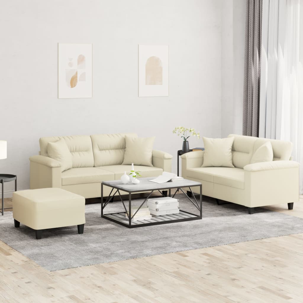 Ensemble de canapés 3 pcs avec coussins crème similicuir - XIOS