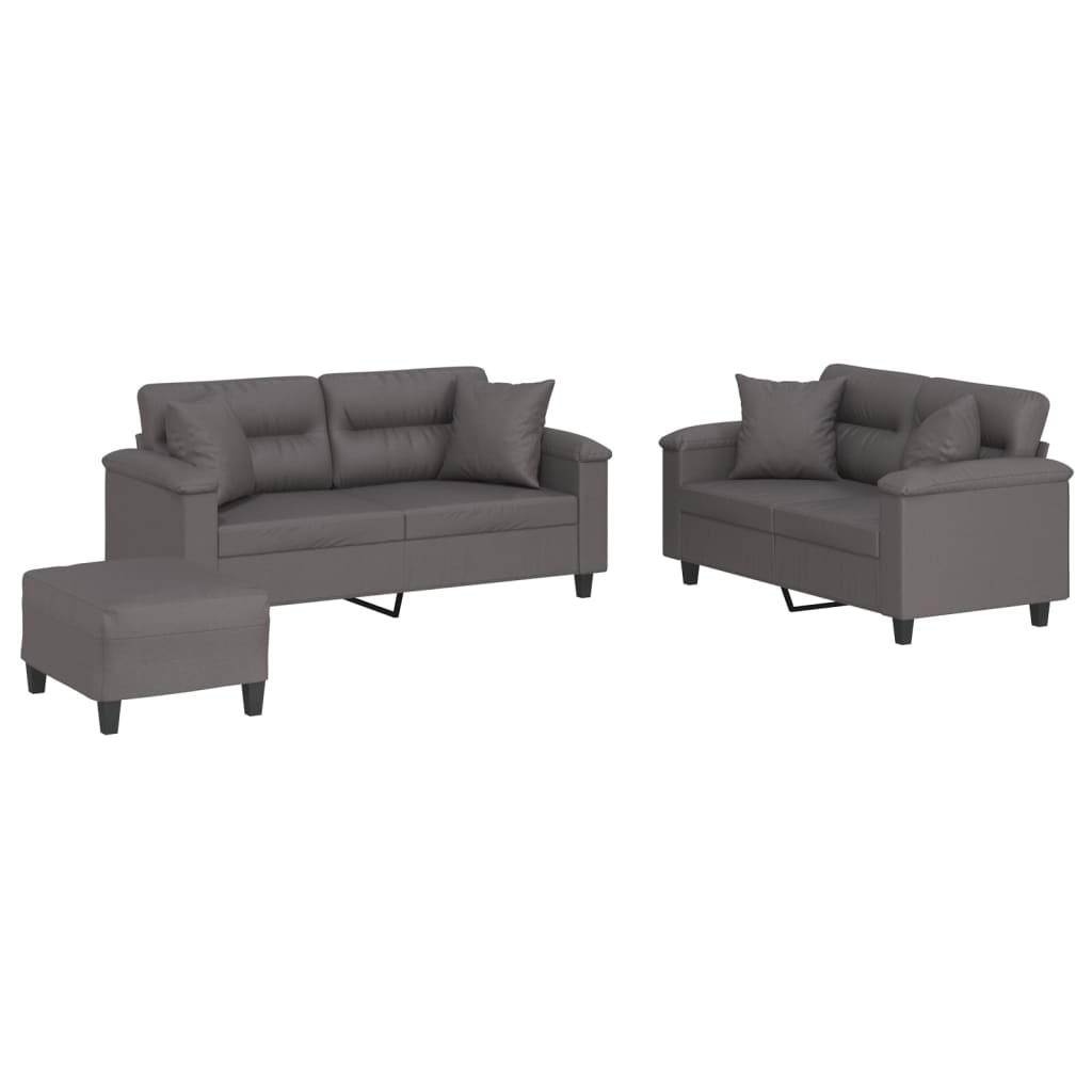 Ensemble de canapés 3 pcs avec coussins gris similicuir - XIOS