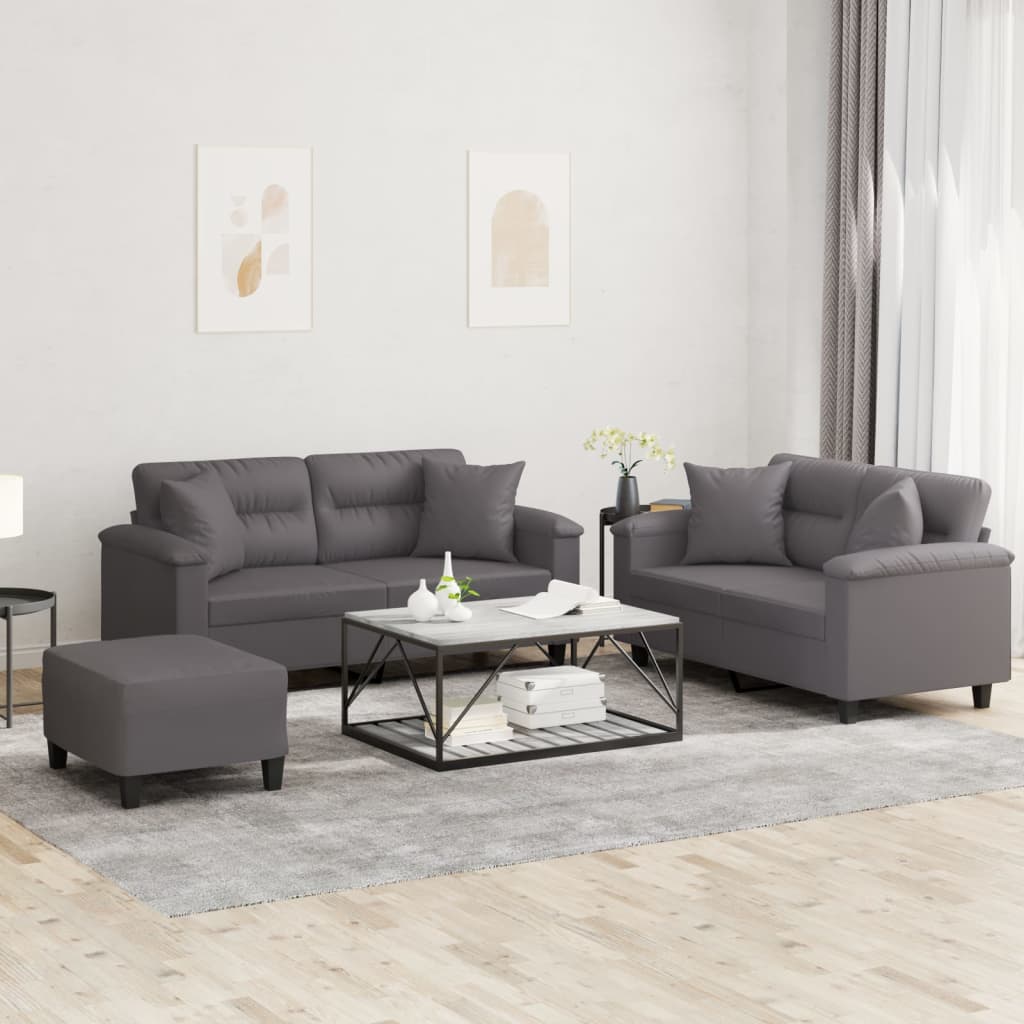 Ensemble de canapés 3 pcs avec coussins gris similicuir - XIOS