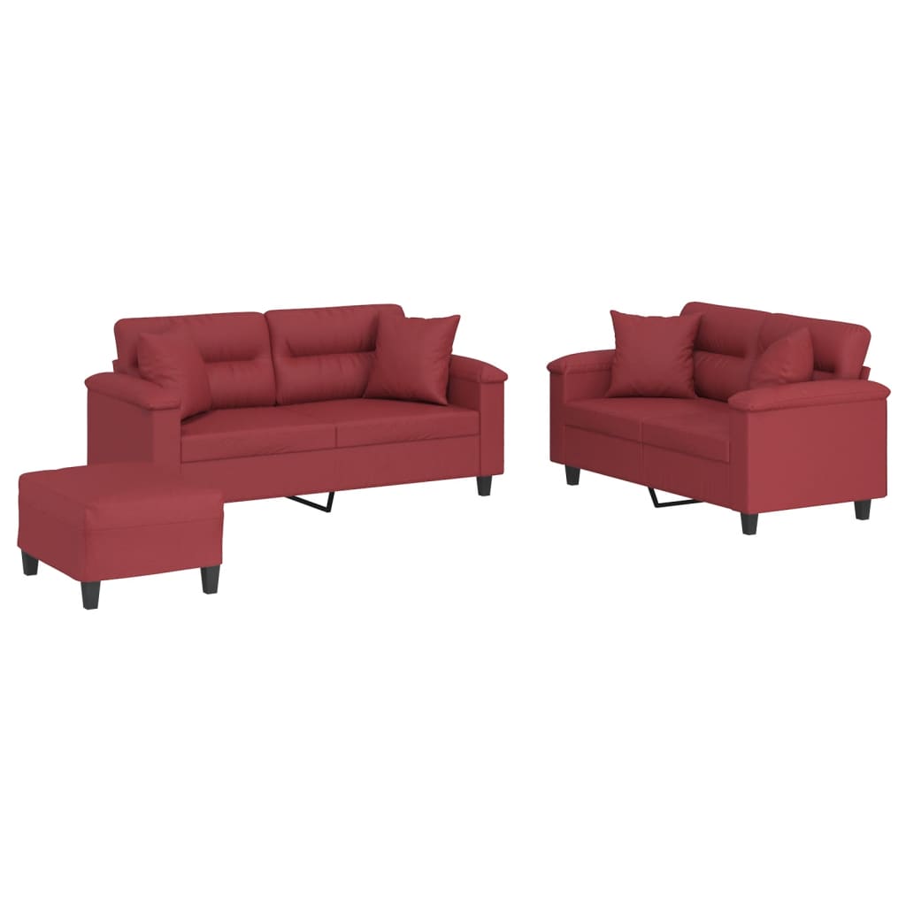 Ensemble de canapés 3 pcs et coussins rouge bordeaux similicuir - XIOS
