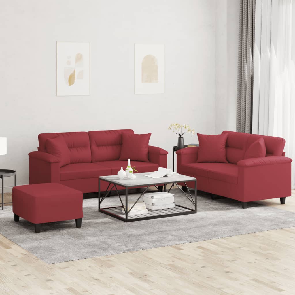 Ensemble de canapés 3 pcs et coussins rouge bordeaux similicuir - XIOS