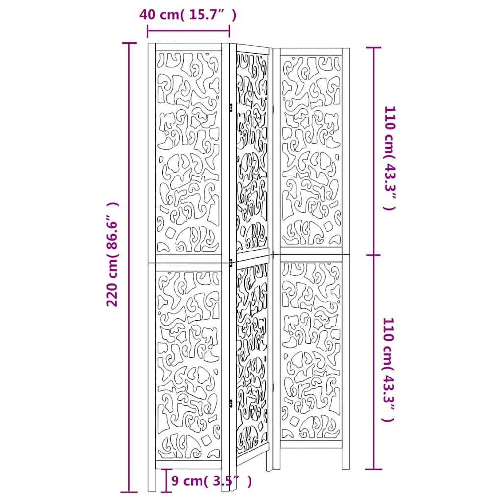 Cloison de séparation 3 panneaux blanc bois de paulownia massif - XIOS
