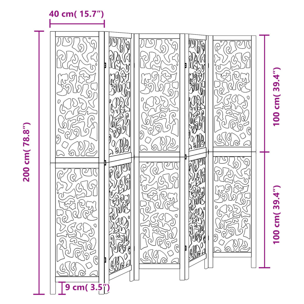 Cloison de séparation 5 panneaux noir bois de paulownia massif - XIOS