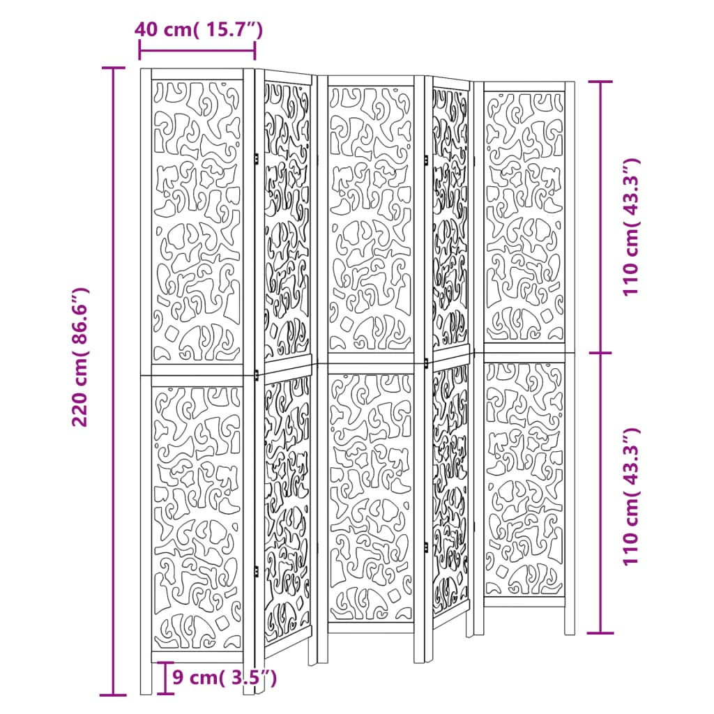 Cloison de séparation 5 panneaux noir bois de paulownia massif - XIOS