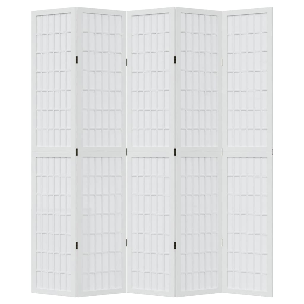 Cloison de séparation 5 panneaux blanc bois de paulownia massif - XIOS