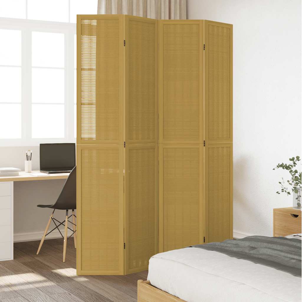 Cloison de séparation 4 panneaux marron bois paulownia massif - XIOS