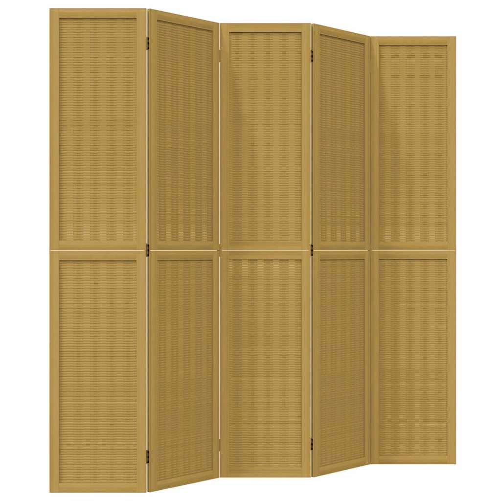 Cloison de séparation 5 panneaux marron bois paulownia massif - XIOS