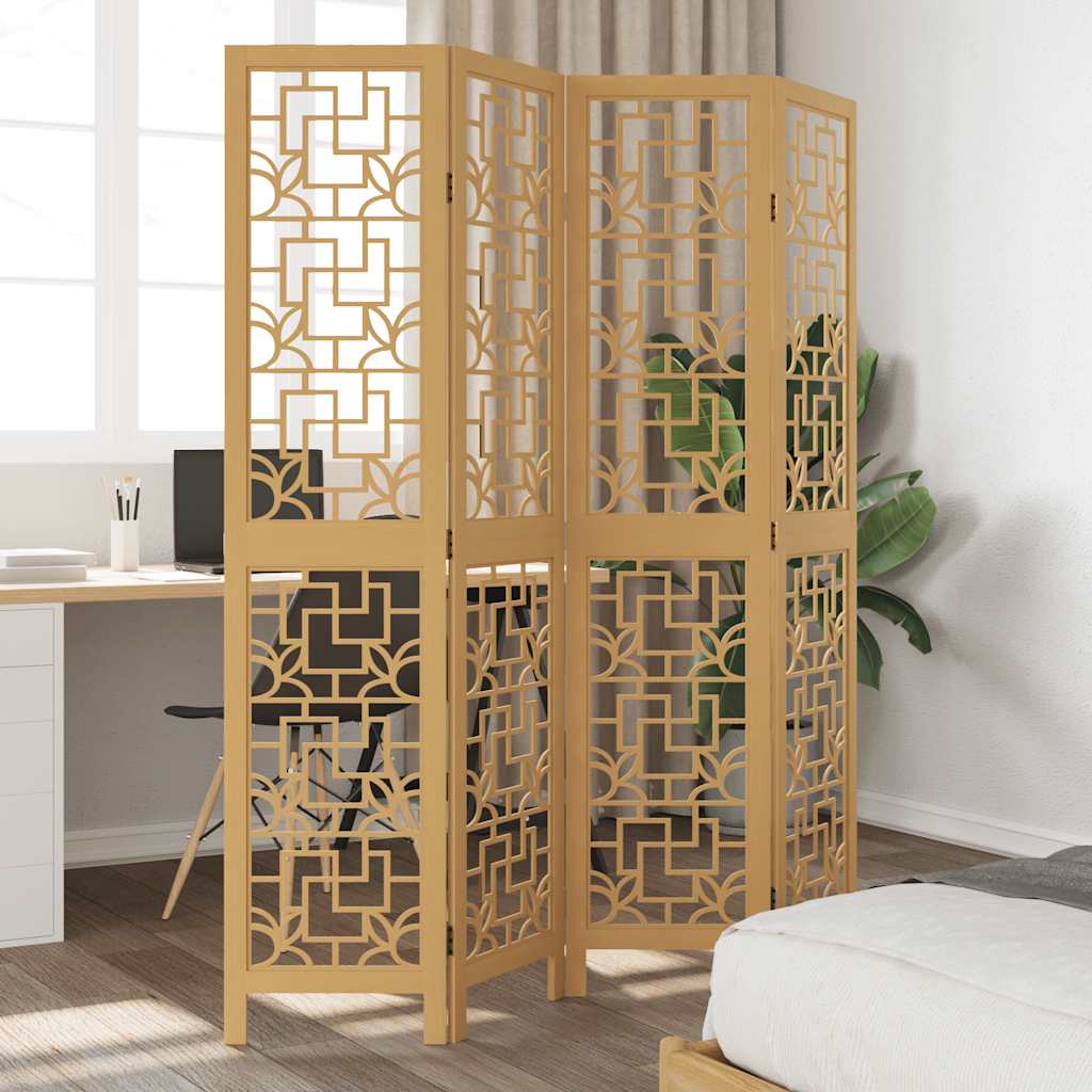 Cloison de séparation 4 panneaux marron bois paulownia massif - XIOS