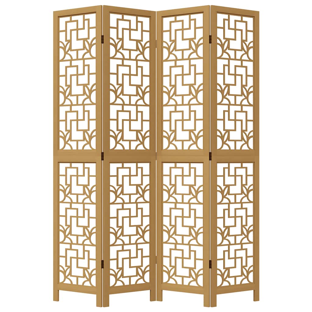 Cloison de séparation 4 panneaux marron bois paulownia massif - XIOS