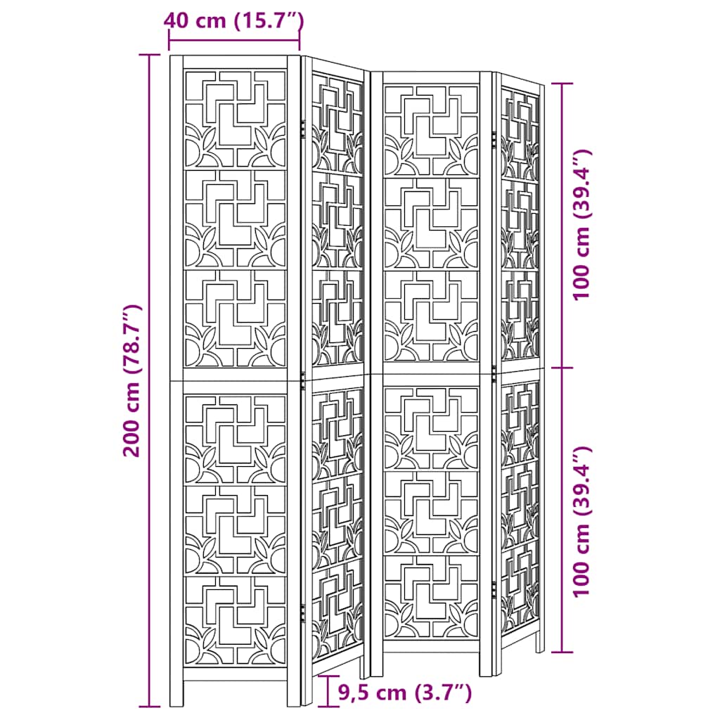 Cloison de séparation 4 panneaux marron bois paulownia massif - XIOS