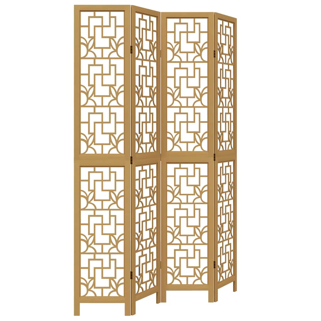 Cloison de séparation 4 panneaux marron bois paulownia massif - XIOS