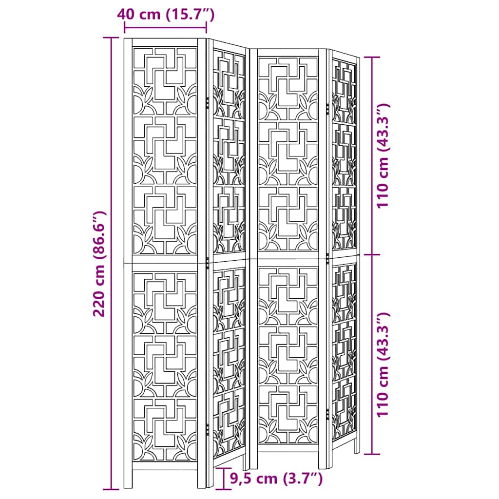 Cloison de séparation 4 panneaux marron bois paulownia massif - XIOS