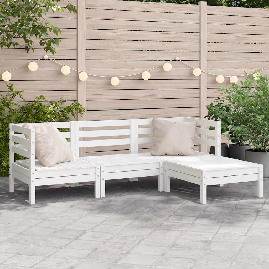 Canapé de jardin 3 places et repose-pied blanc bois pin massif - XIOS