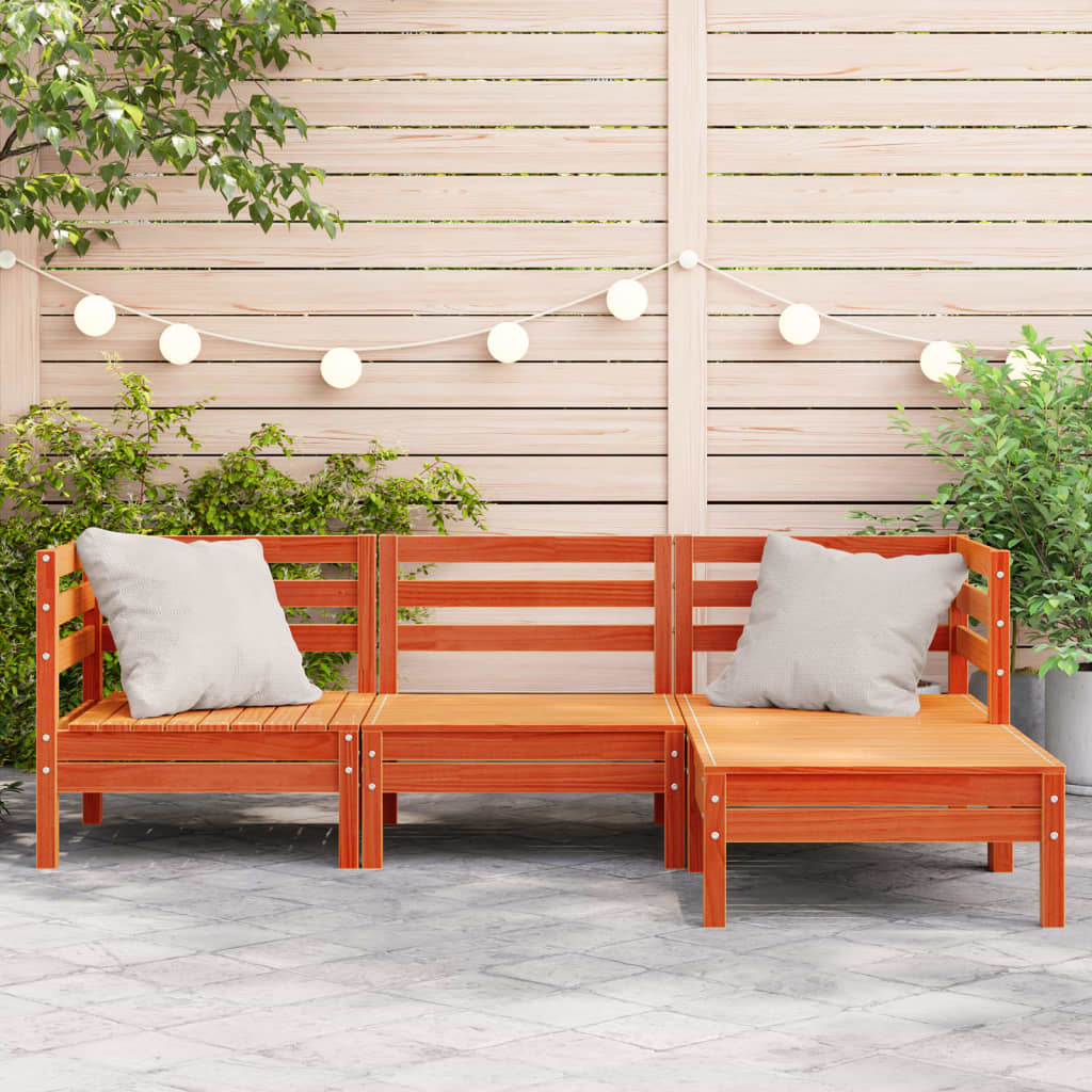 Canapé de jardin 3 places repose-pied cire marron bois massif - XIOS