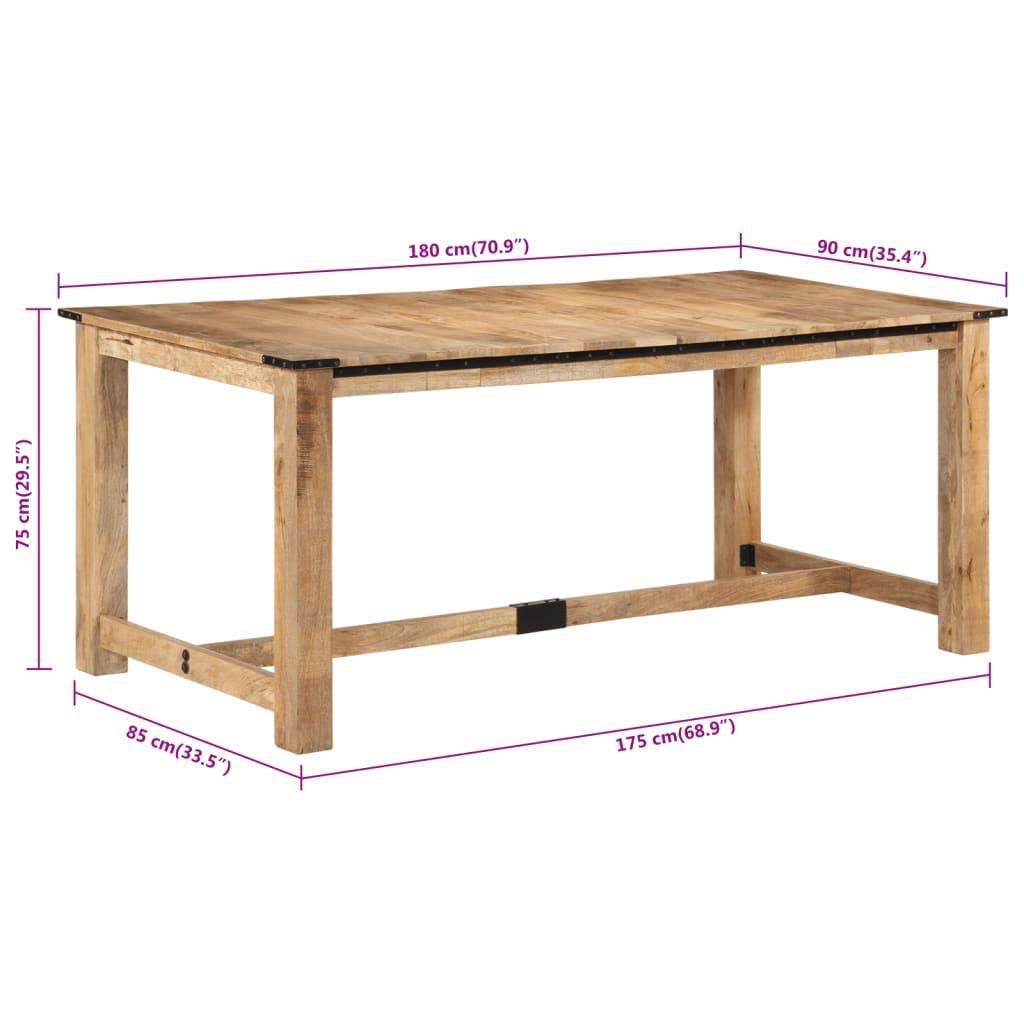Table à dîner 180x90x75 cm bois de manguier massif - XIOS