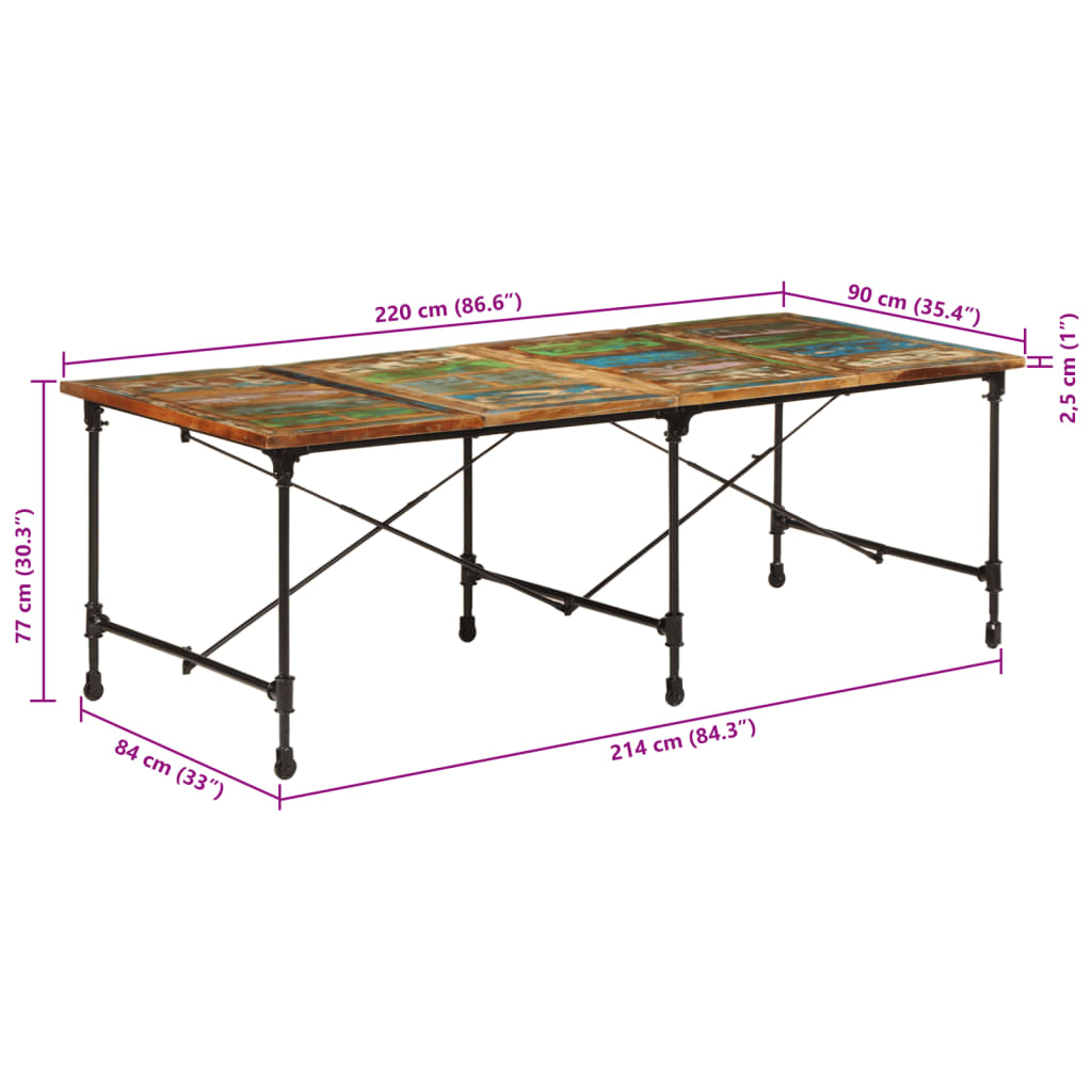 Table à manger 220x90x77 cm bois massif de récupération